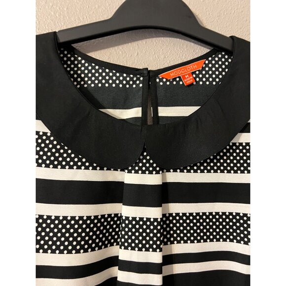 Anthropologie ModCloth Black Ivory Top Medium M Peter Pan Collar - Picture 8 of 10